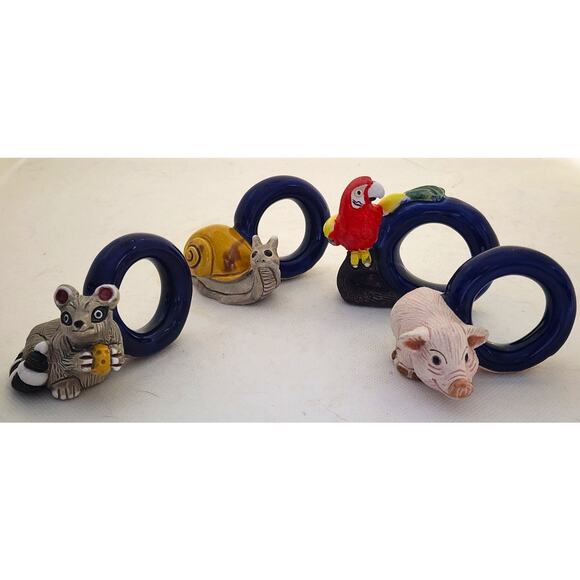 NAPKIN RINGS-LEPS Peru Terracotta-Snail, Pig, Parrot, Raccoon-Set of 4 - Picture 7 of 12